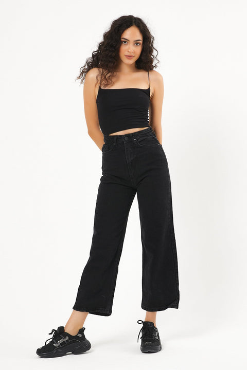 TonnyBlack Black Women's Wide Leg Jeans TBG039-1_101﻿
