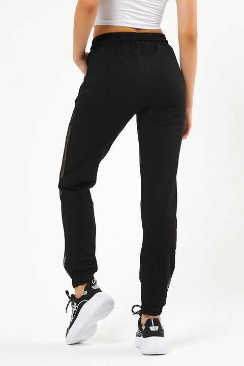 Tonny Black Black Women's Side Mesh Waist Leg Elastic Sweatpants TBG065-1_101