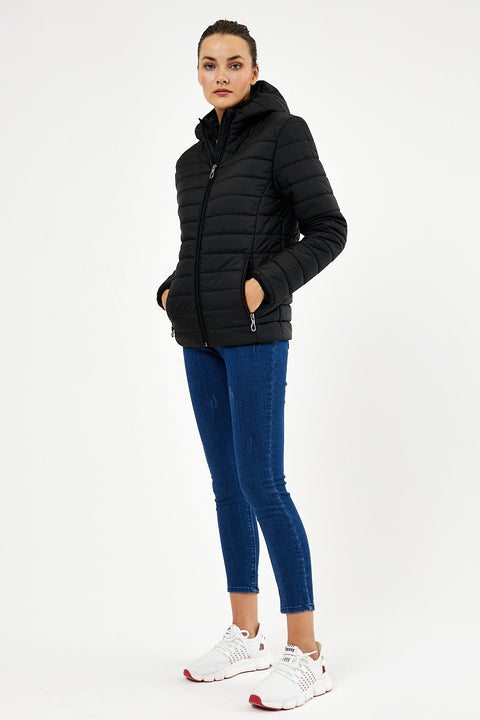 TonnyBlack Black Women Slim Fit Quilted Lined Waterproof Inflatable Coat