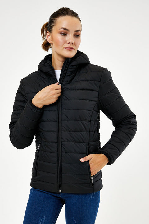 TonnyBlack Black Women Slim Fit Quilted Lined Waterproof Inflatable Coat