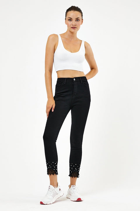 TonnyBlack Black Women's Scalloped Lycra Jeans TBG078-1_101