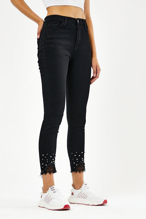 TonnyBlack Black Women's Scalloped Lycra Jeans TBG078-1_101