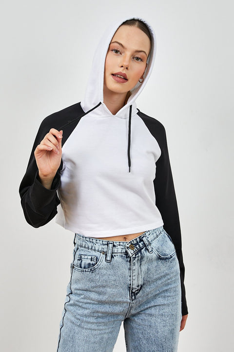 TonnyBlack Black Women's Two Thread Cotton Raglan Sleeve Casual Cut Sweatshirt tbg070-1_101