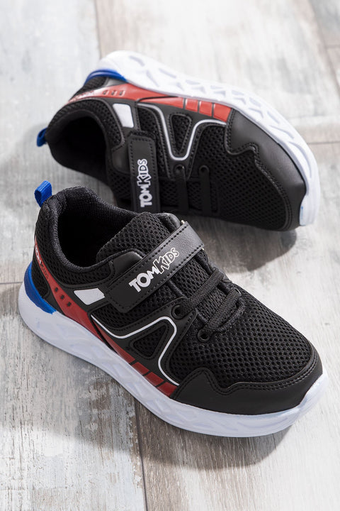 TonnyBlack Black Red Kids Sport Shoes