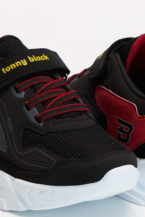 TonnyBlack Black Red Kids Sport Shoes