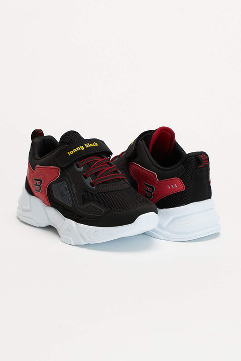 TonnyBlack Black Red Kids Sport Shoes
