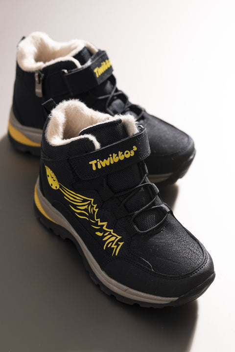 Tonny Black Yellow Kids Trekking Boots