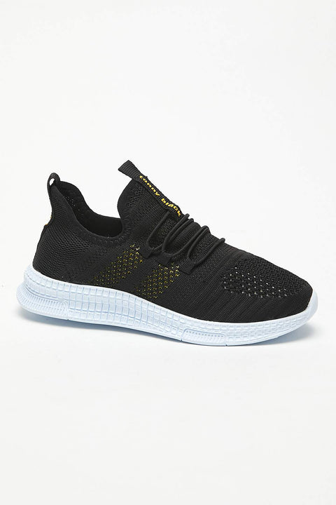 TonnyBlack Black Yellow Kids Sport Shoes