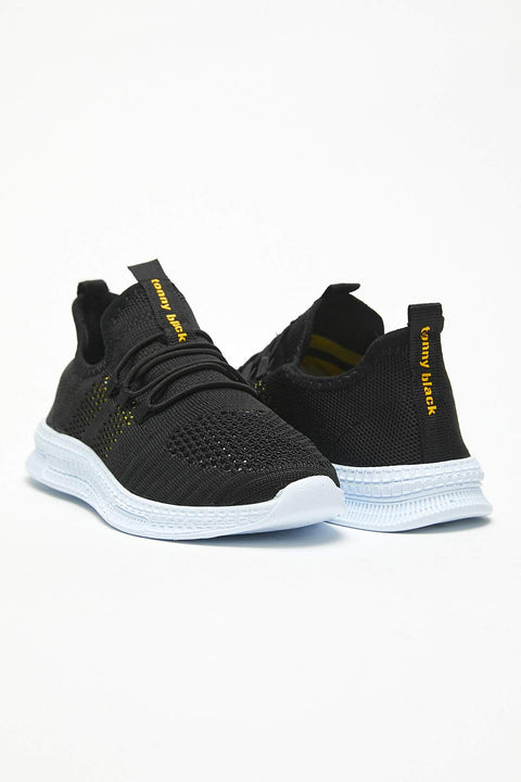 TonnyBlack Black Yellow Kids Sport Shoes