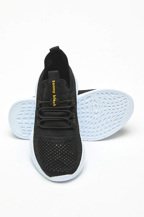 TonnyBlack Black Yellow Kids Sport Shoes