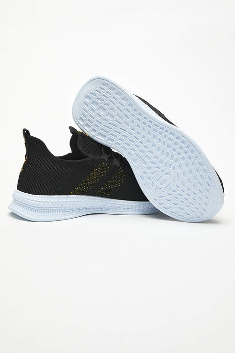 TonnyBlack Black Yellow Kids Sport Shoes