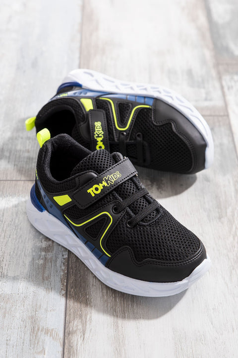 TonnyBlack Black Sax Yellow Kids Sport Shoes