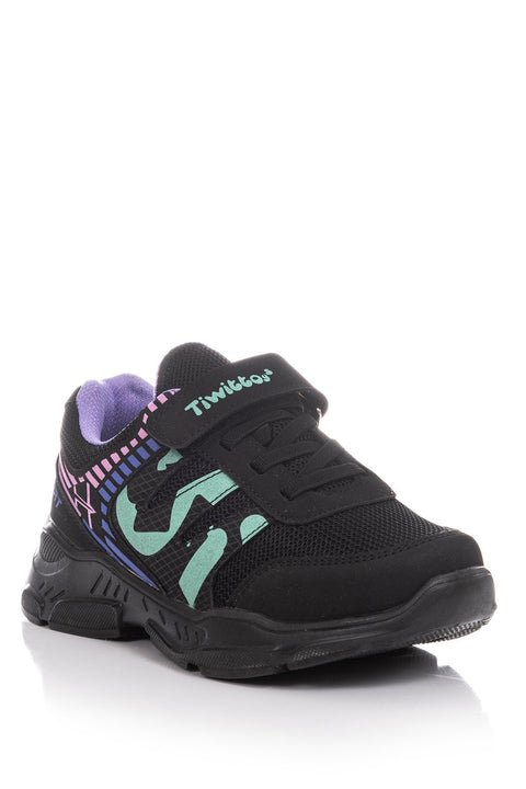 TonnyBlack  Black Water Green Kids Sneakers