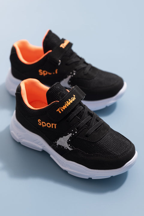 Tonny Black Black Orange Kids Sport Shoes