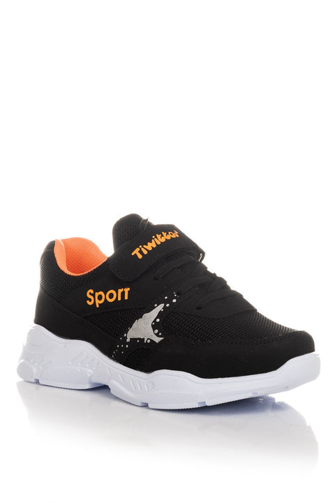 Tonny Black Black Orange Kids Sport Shoes