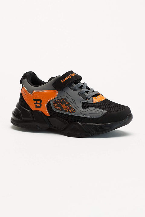 TonnyBlack Black Orange Kids Sport Shoes