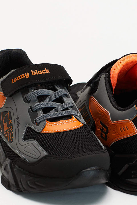 TonnyBlack Black Orange Kids Sport Shoes