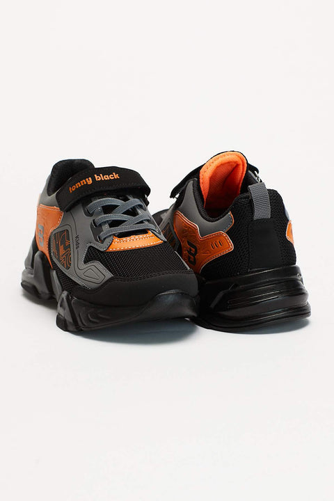 TonnyBlack Black Orange Kids Sport Shoes