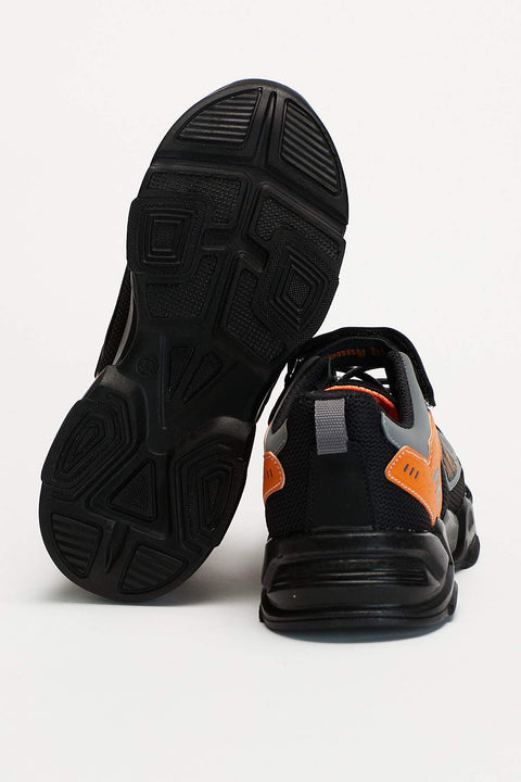 TonnyBlack Black Orange Kids Sport Shoes