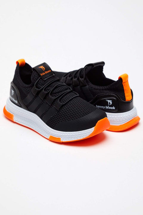 Tonny Black Black Orange Kids Sport Shoes