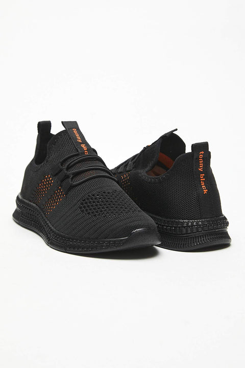 TonnyBlack Black Orange Kids Sport Shoes