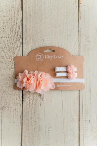 Pixy Love Baby Girl Salmon Band/Clip Set