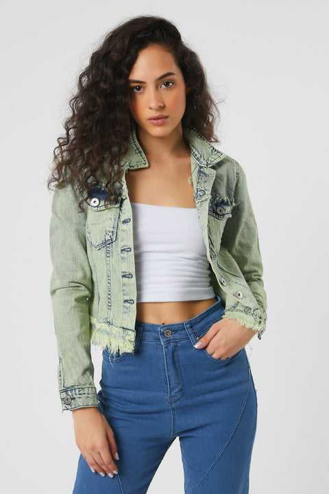 TonnyBlack Water Green Women's Denim Jacket