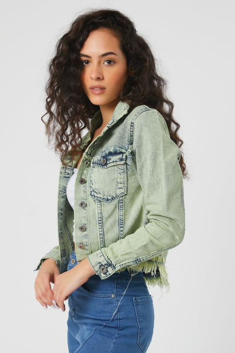 TonnyBlack Water Green Women's Denim Jacket