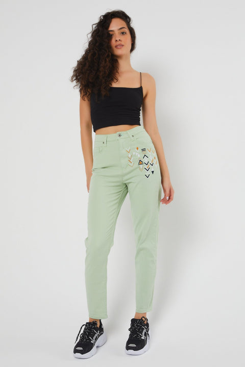 TonnyBlack Water Green Women's Pyramid Linen Trousers TBG047-1_142