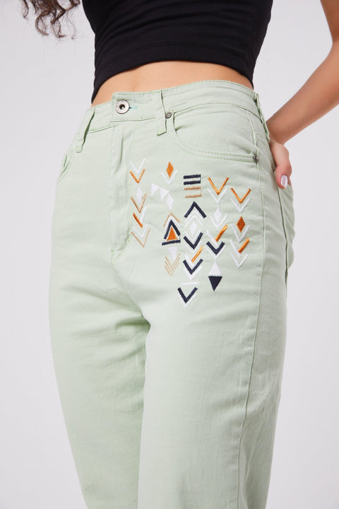TonnyBlack Water Green Women's Pyramid Linen Trousers TBG047-1_142