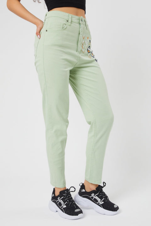 TonnyBlack Water Green Women's Pyramid Linen Trousers TBG047-1_142