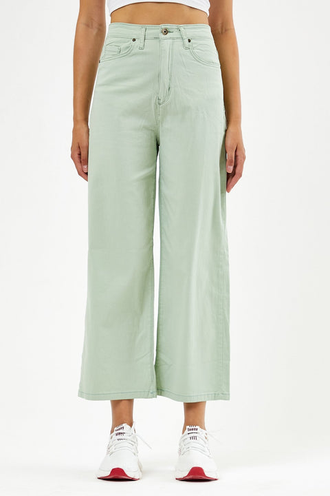 TonnyBlack Water Green Women's Lycra Short Palazzo Linen Trousers TBG072-1_142