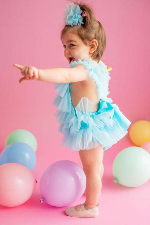 Pixy Love Baby Girl Turquoise Bonbon Ruffle Rompers