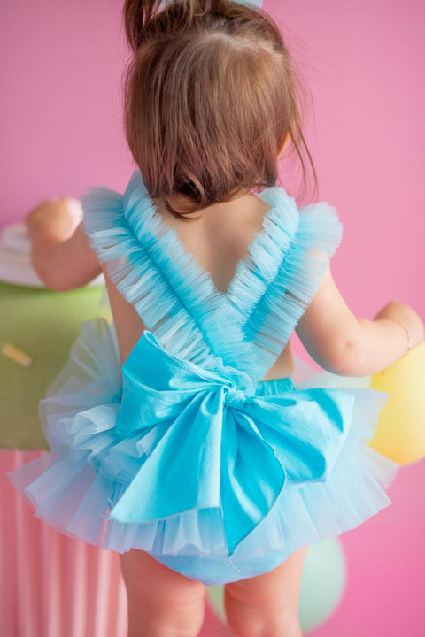 Pixy Love Baby Girl Turquoise Bonbon Ruffle Rompers