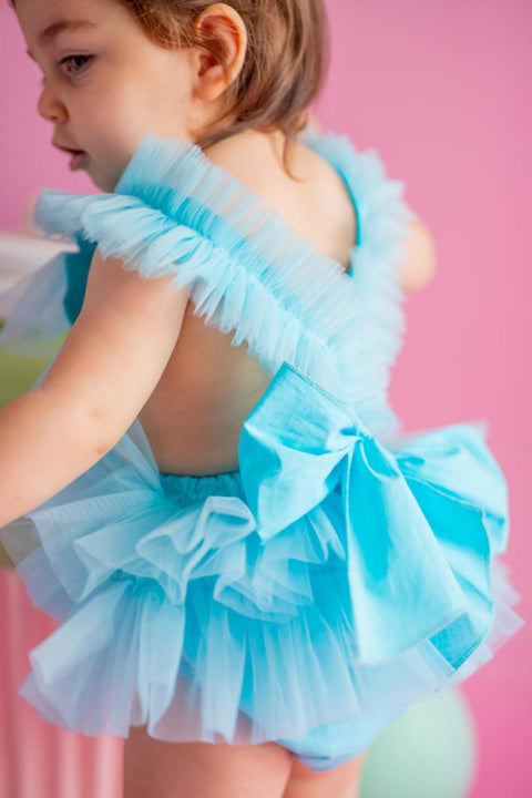 Pixy Love Baby Girl Turquoise Bonbon Ruffle Rompers