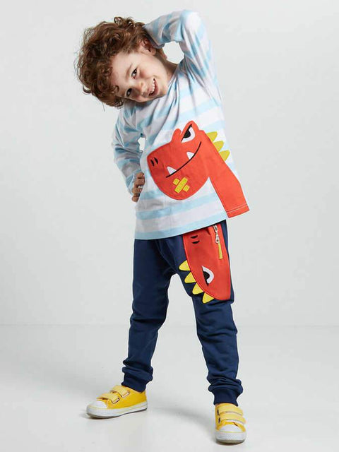 Denokids Orange Dino Boy Pants Set