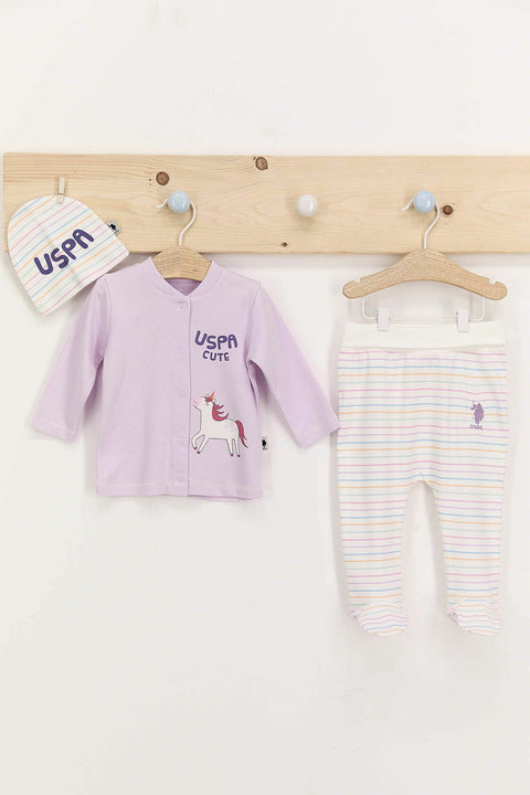 Us Polo Assn Striped Baby Girl Booties 3-Piece Set