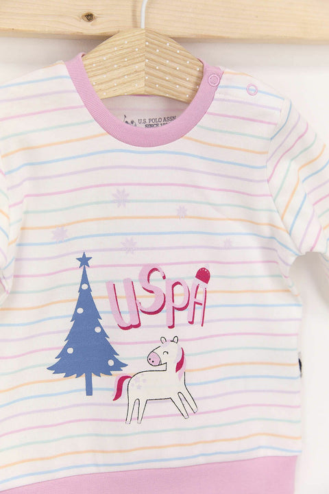 Us Polo Assn Cream Pink  Baby Girl Set