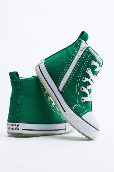 TonnyBlack Green Kids Light Sports Shoes Long