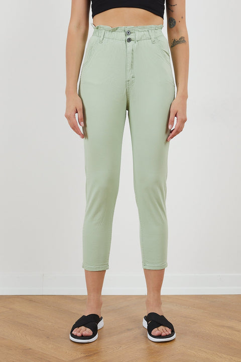 TonnyBlack Green Women Linen Baggy Waist Elastic Trousers TBG024-1_147