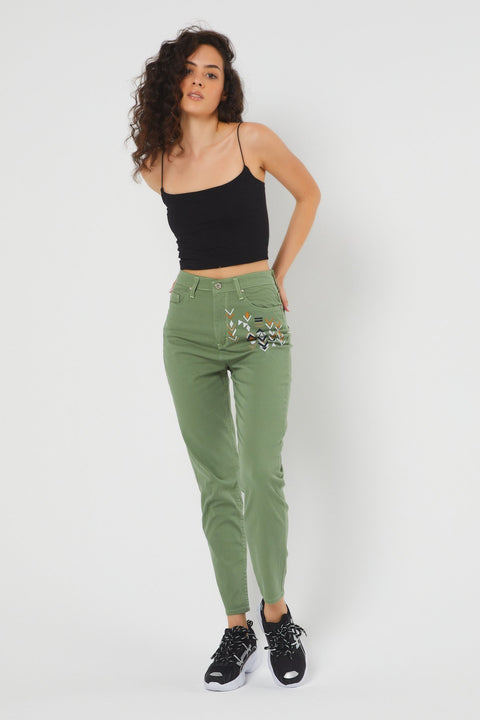 TonnyBlack Green Women's Pyramid Linen Pants TBG047-1_147