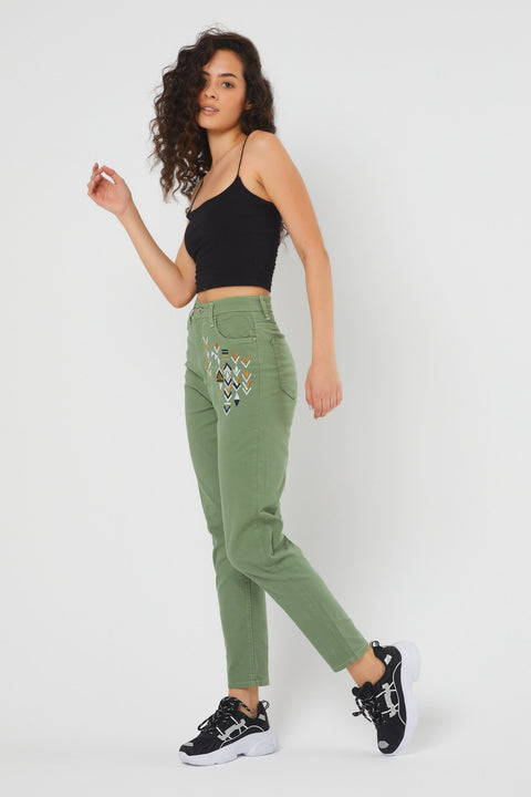 TonnyBlack Green Women's Pyramid Linen Pants TBG047-1_147