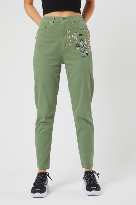 TonnyBlack Green Women's Pyramid Linen Pants TBG047-1_147
