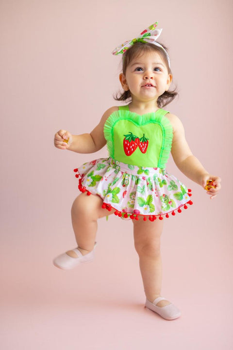 Pixy Love Baby Girl Green Strawberry Rompers