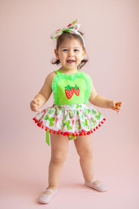 Pixy Love Baby Girl Green Strawberry Rompers