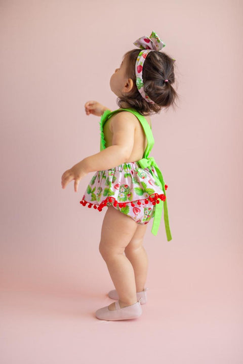 Pixy Love Baby Girl Green Strawberry Rompers