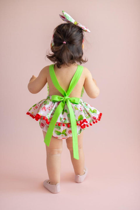 Pixy Love Baby Girl Green Strawberry Rompers