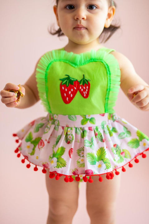 Pixy Love Baby Girl Green Strawberry Rompers