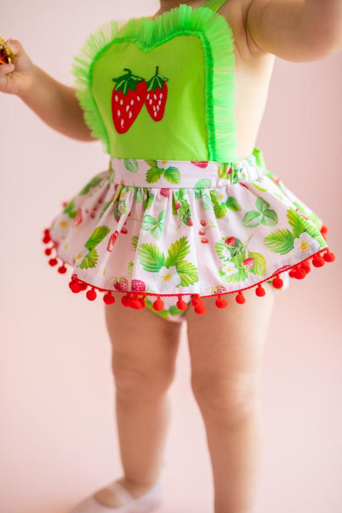 Pixy Love Baby Girl Green Strawberry Rompers