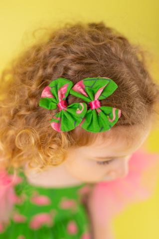 Pixy Love Girl  Green Flamingo Bowknot 2 Piece Clips